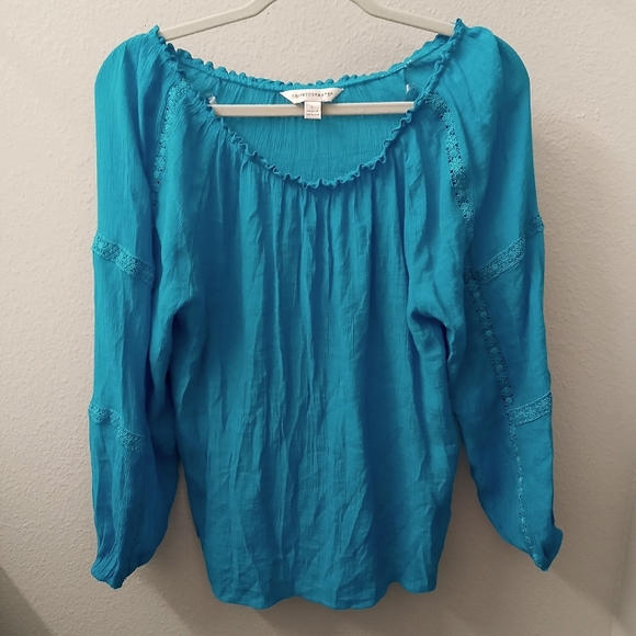Counterparts Blue Blouse with Lace Accents - Picture 1 of 2